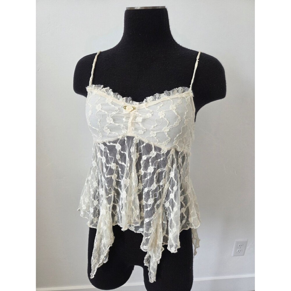 Nectar Lace Top Ivory Cream Fairy Festival Angel Coquette Sheer Y2K 90s Small